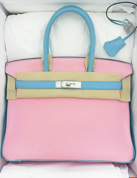 Hermes Birkin 30 HSS in Rose Sakura x Blue Atoll Clemence Phw (Brand new)