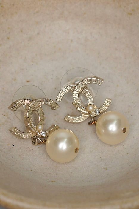 Chanel Champagne Gold Pearl Earrings