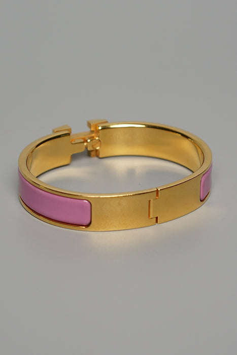 Hermes Clic H Bracelet in Rose Flamingo Ghw Size PM