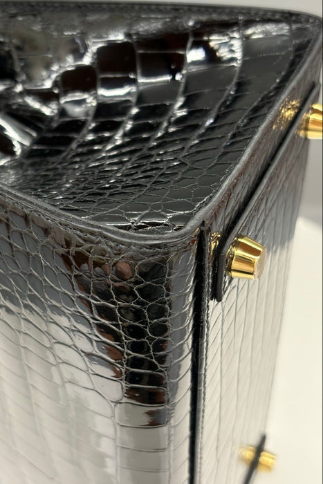 Hermes Birkin 25 Sellier in Black Shiny Porosus Ghw (Brand New)
