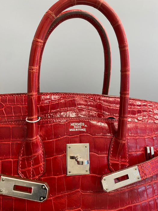 Hermes Birkin 35 in Braise Shiny Porosus Phw