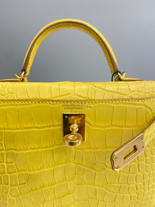 Hermes Kelly 20 in Mimosa Matte Alligator Ghw