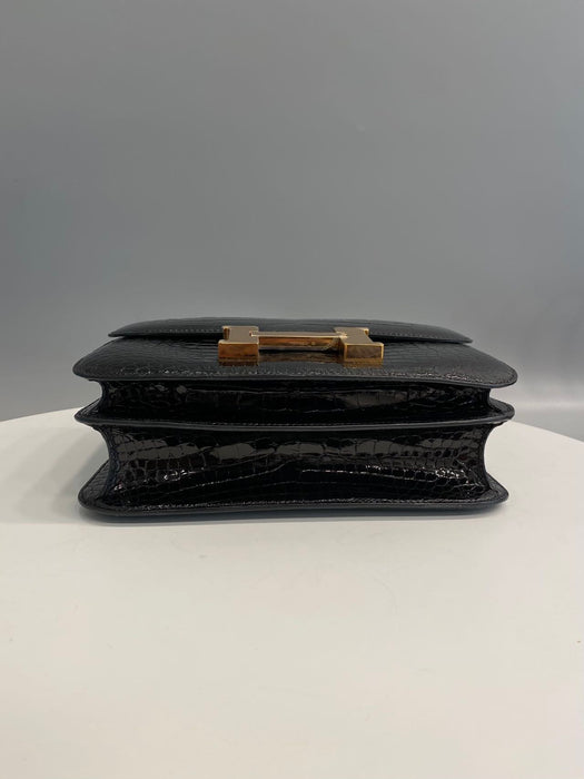 Hermes Constance 24 in Black Shiny Croc Ghw