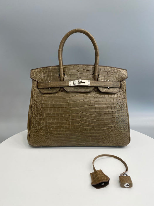 Hermes Birkin 30 in Gris Elephant Matte Porosus Phw