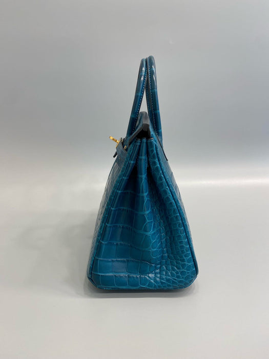 Hermes Birkin 25 in Blue Colvert Matte Alligator Ghw