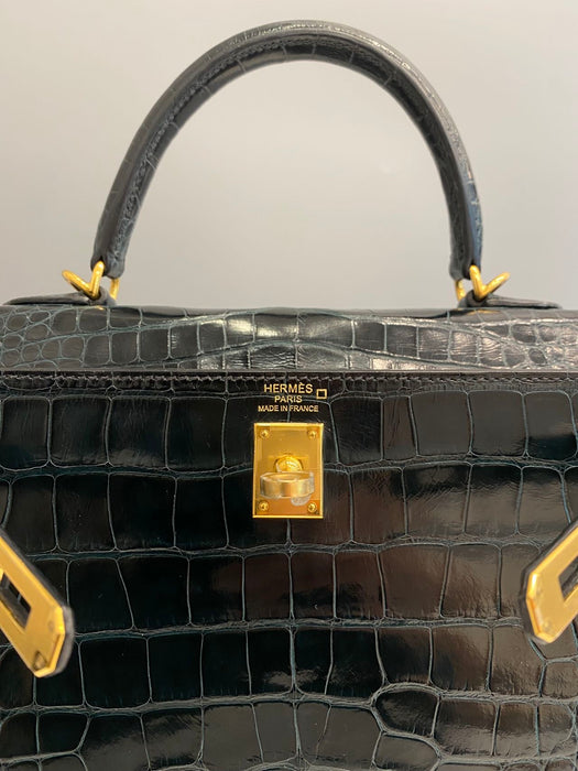 Hermes Kelly 25 in Vert Rousseau Shiny Alligator Ghw