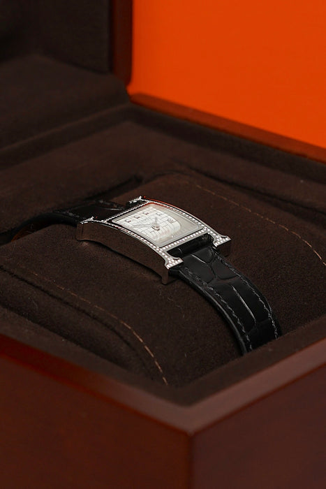 Hermes Heure H Watch Mini in Black Matte Croc (Brand New)