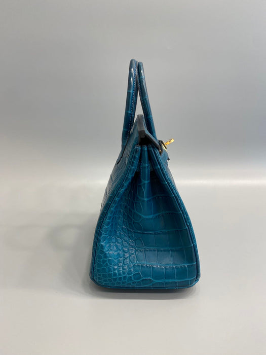 Hermes Birkin 25 in Blue Colvert Matte Alligator Ghw