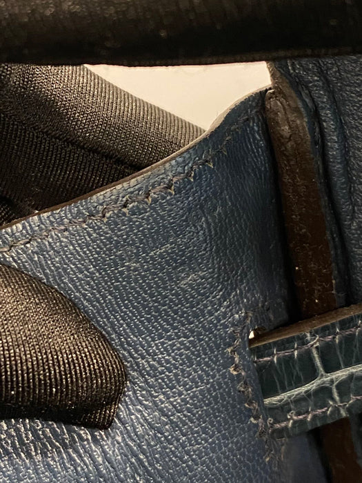 Hermes Birkin 35 in Blue Tempete Shiny Porosus Phw
