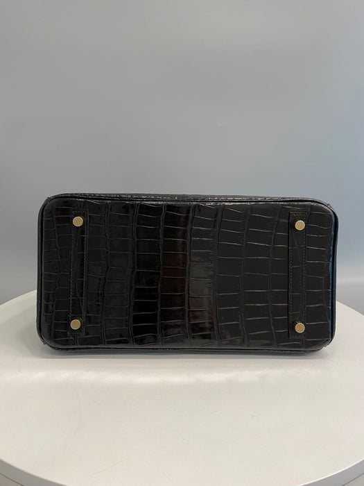 Hermes Birkin 30 in Black Shiny Porosus Ghw