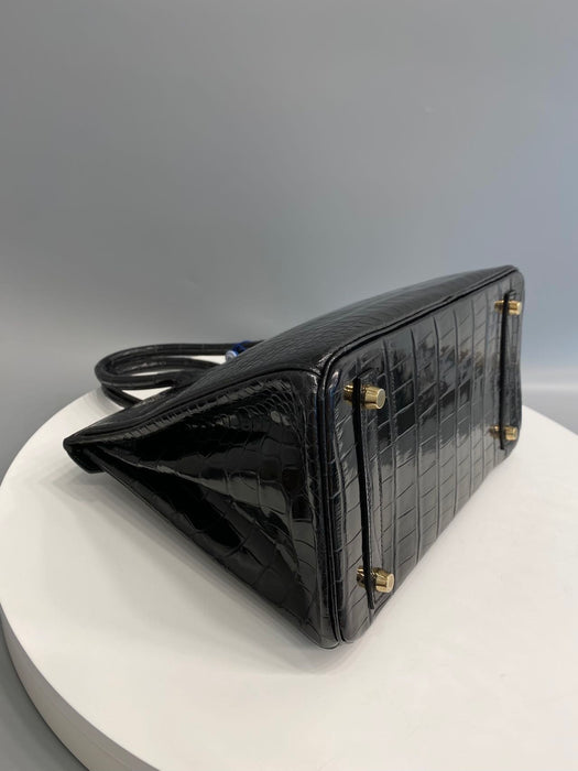 Hermes Birkin 30 in Black Shiny Porosus Ghw