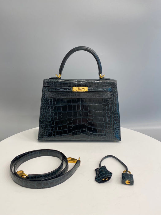 Hermes Kelly 25 in Vert Rousseau Shiny Alligator Ghw