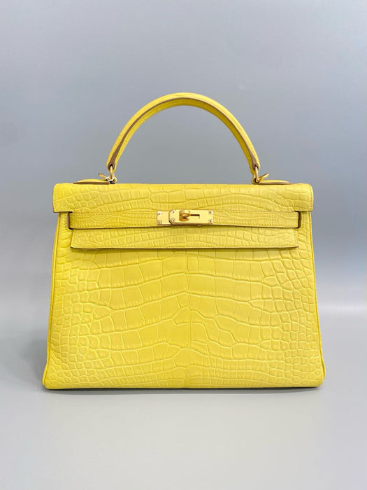 Hermes Kelly 32 in Mimosa Matte Alligator Ghw
