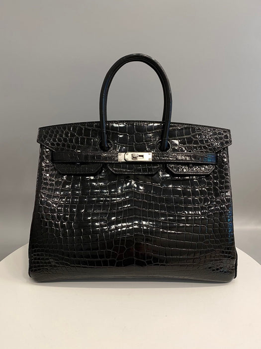 Hermes Birkin 35 in Black Shiny Porosus Phw