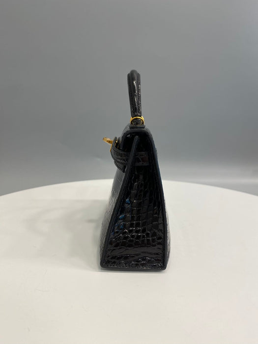 Hermes Kelly 20 in Black Shiny Alligator Ghw