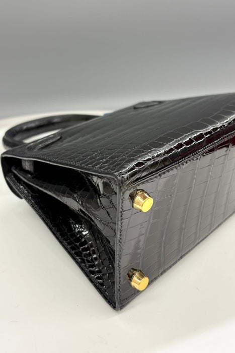 Hermes Kelly 20 Vintage in Black Shiny Porosus Ghw