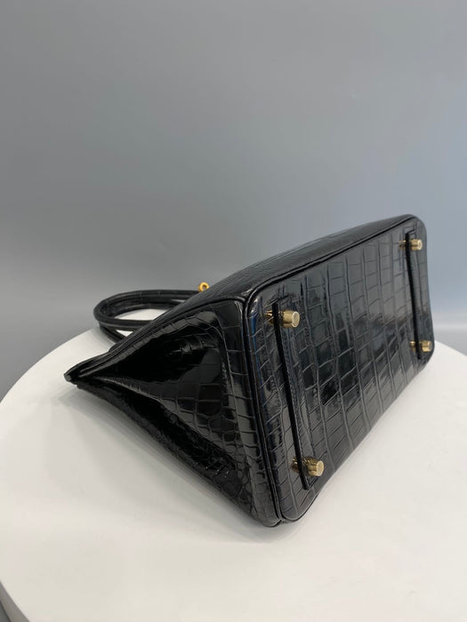 Hermes Birkin 30 in Black Shiny Porosus Ghw