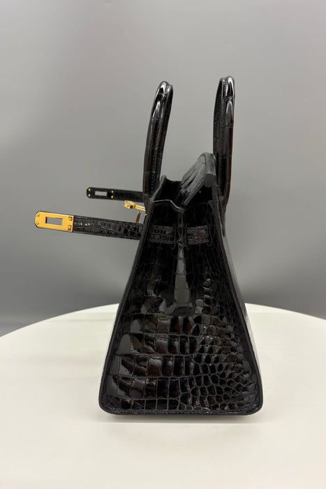 Hermes Birkin 25 Sellier in Black Shiny Porosus Ghw (Brand New)