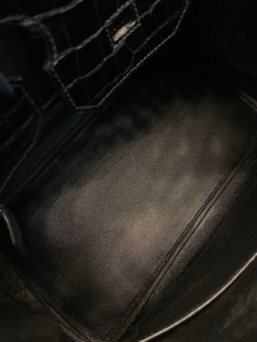 Hermes Birkin 35 in Black Shiny Porosus Phw