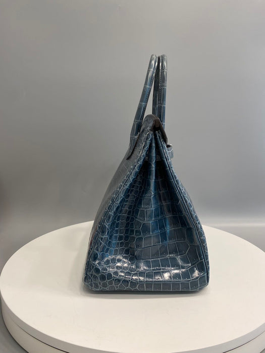 Hermes Birkin 35 in Blue Tempete Shiny Porosus Phw