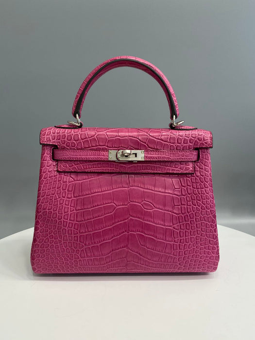 Hermes Kelly 25 in Rose Poupre Matte Alligator Phw