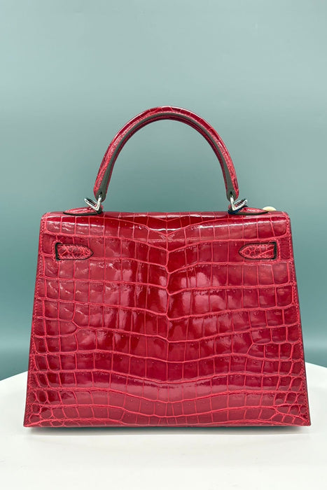 Hermes Kelly 25 in Braise Shiny Niloticus Phw