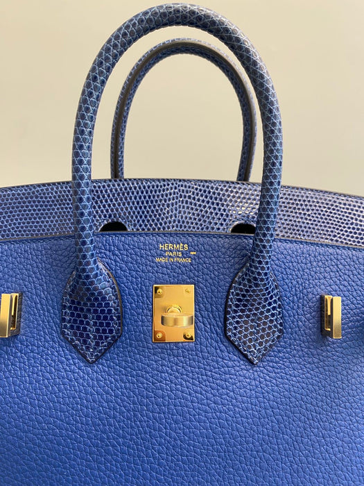 Hermes Birkin 25 Touch in Blue Sapphire Lizard / Blue France Togo Ghw