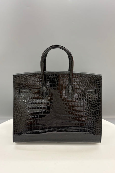 Hermes Birkin 25 Sellier in Black Shiny Porosus Ghw (Brand New)