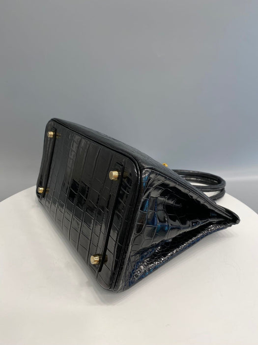 Hermes Birkin 30 in Black Shiny Porosus Ghw