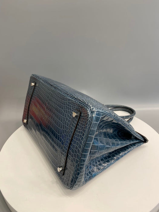 Hermes Birkin 35 in Blue Tempete Shiny Porosus Phw