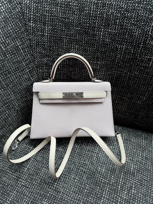 Hermes Kelly 20 HSS in Mauve Pale x Nata Chevre Mysore Phw (Brand New)