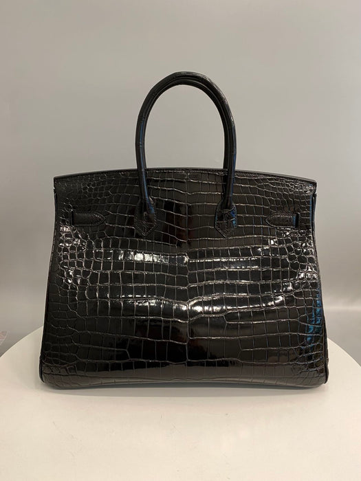 Hermes Birkin 35 in Black Shiny Porosus Phw