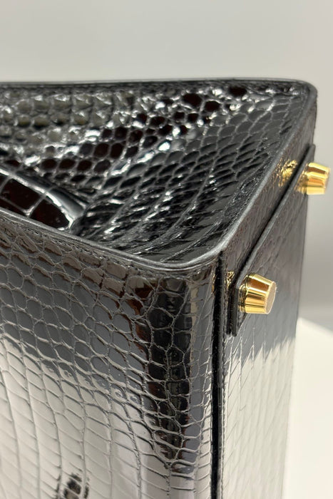 Hermes Birkin 25 Sellier in Black Shiny Porosus Ghw (Brand New)