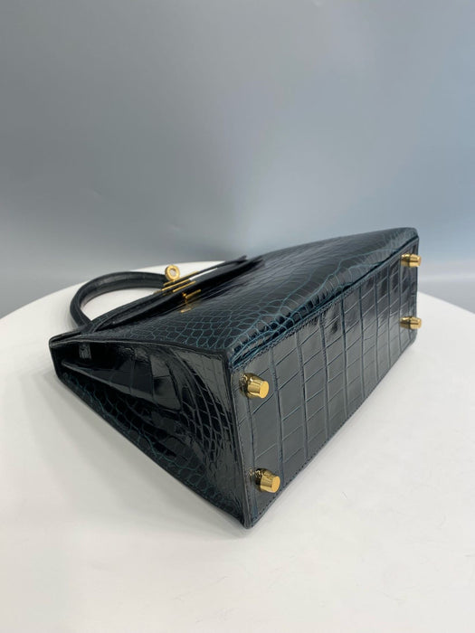 Hermes Kelly 25 in Vert Rousseau Shiny Alligator Ghw