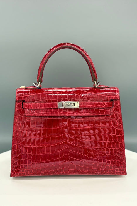 Hermes Kelly 25 in Braise Shiny Niloticus Phw