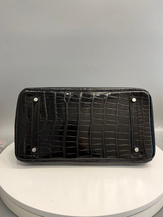 Hermes Birkin 35 in Black Shiny Porosus Phw