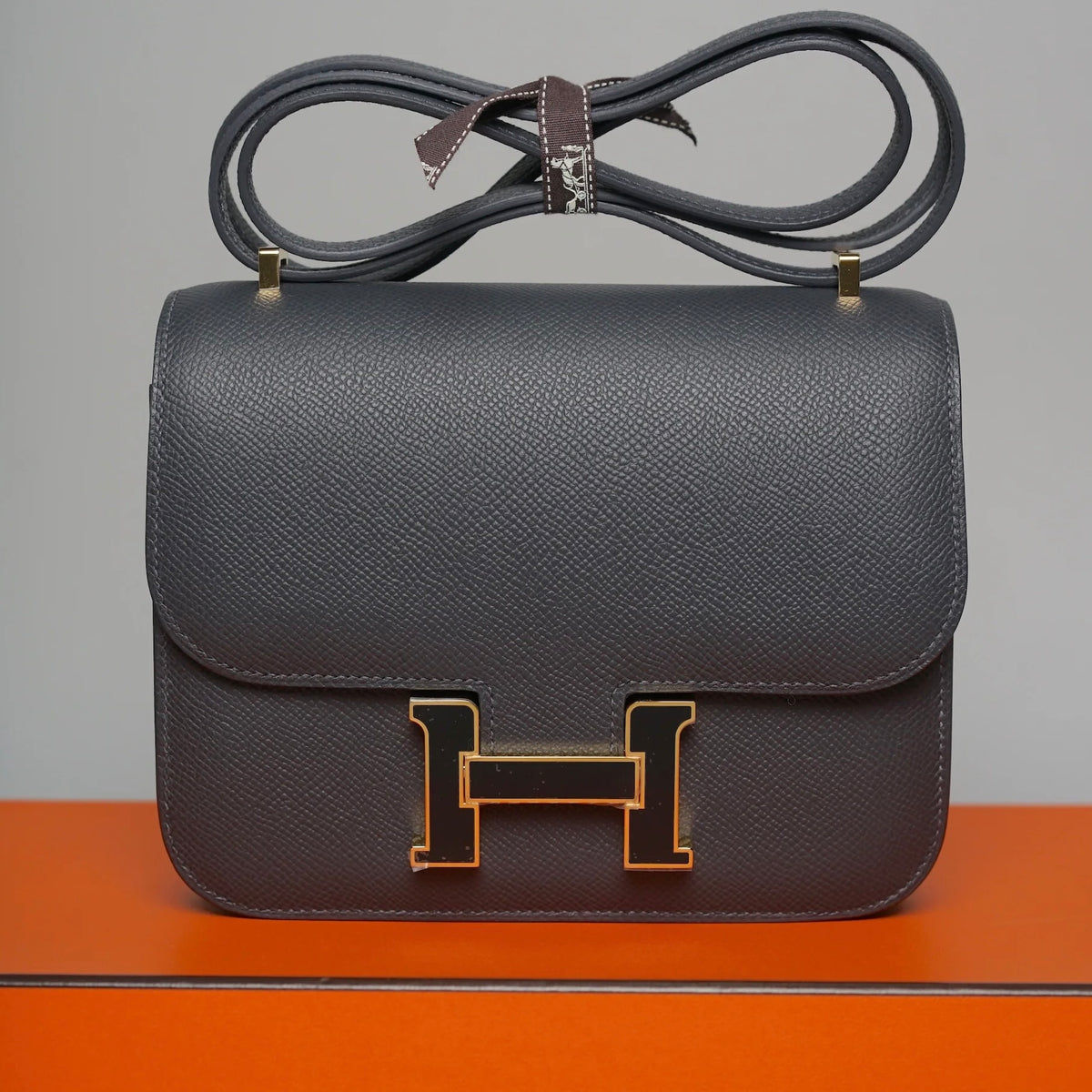 Hermes Constance 18 in Ardoise Epsom, Noir Enamel Ghw (Brand New