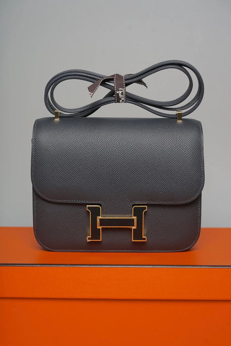 Hermes Constance 18 in Ardoise Epsom, Noir Enamel Ghw (Brand New)