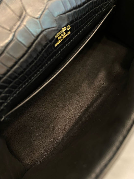 Hermes Kelly Pochette in Black Matte Alligator Ghw