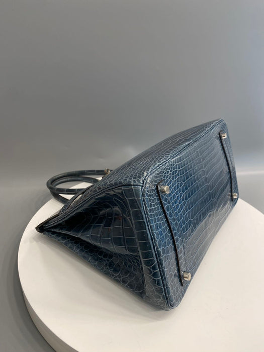 Hermes Birkin 35 in Blue Tempete Shiny Porosus Phw
