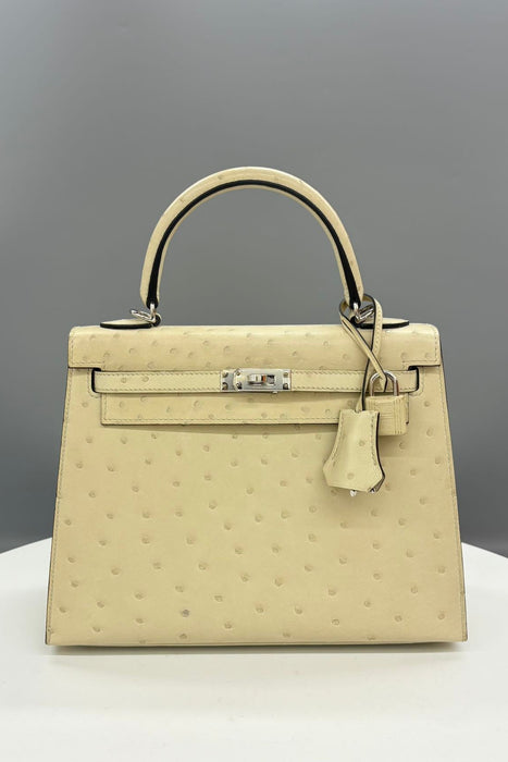 Hermes Kelly 25 Sellier in Parchemin Ostrich Phw