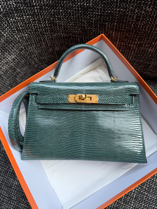 Hermes Kelly 20 in Vert Cypress Lizard Ghw (Brand New)