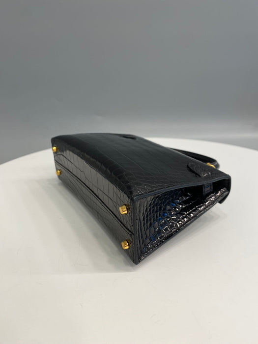 Hermes Kelly 20 in Black Shiny Alligator Ghw