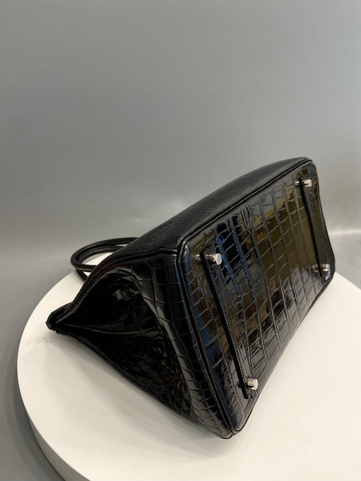 Hermes Birkin 35 in Black Shiny Porosus Phw