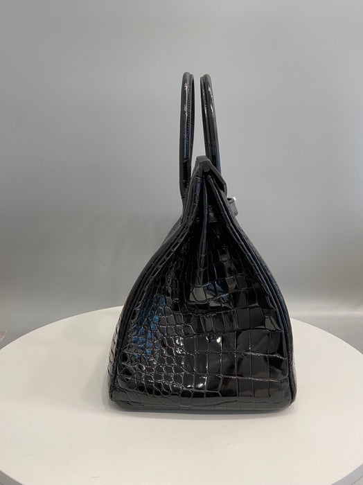 Hermes Birkin 35 in Black Shiny Porosus Phw