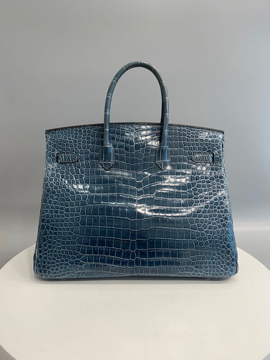 Hermes Birkin 35 in Blue Tempete Shiny Porosus Phw