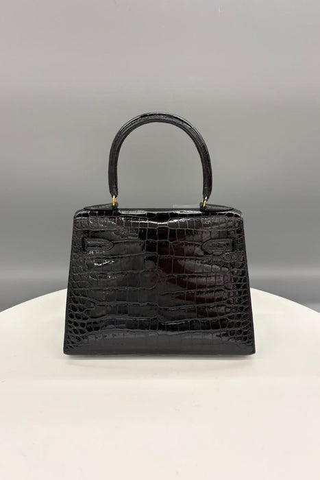 Hermes Kelly 20 Vintage in Black Shiny Porosus Ghw