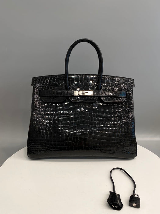 Hermes Birkin 35 in Black Shiny Porosus Phw