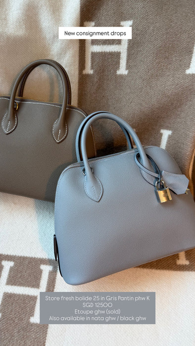 Hermes Bolide 25 in Gris Pantin Phw (Brand New)