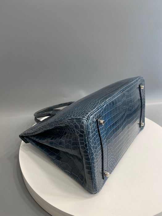 Hermes Birkin 35 in Blue Tempete Shiny Porosus Phw